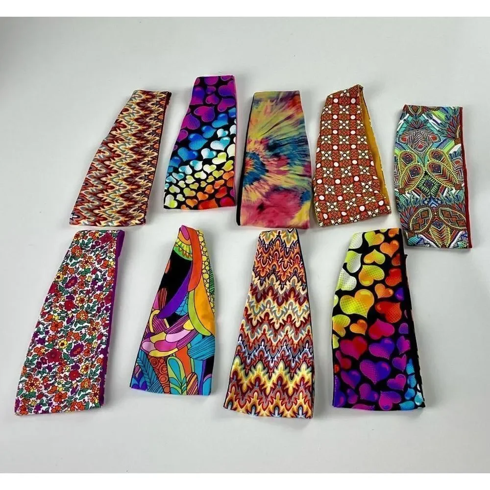 Womens Wide Elastic Headband for Sports, Running, Yoga, Fitness, Etc. Set of 9 N